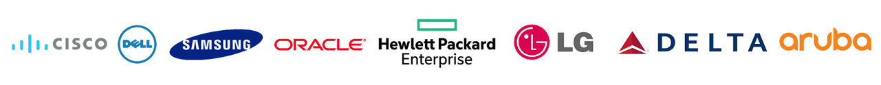 HPE, Cisco,,  Dell, Aruba, Netapps, Polycom, People Link, Oracle, Mantra, Samsung, LG, Delta 